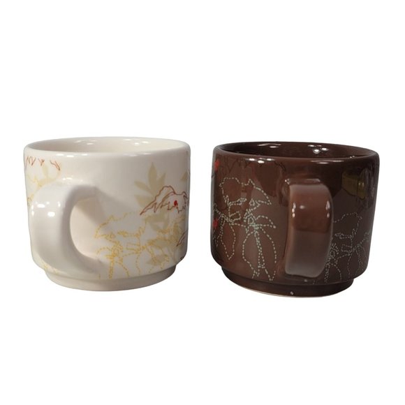 Starbucks Europe Map Stackable Mugs Set Of 2 Brown Cream 10fl oz Red Dots 2009 - Picture 8 of 13